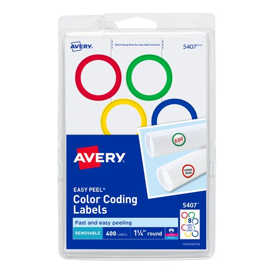 Avery Removable Color-Coding Labels, Removable Adhesive, Assorted Colors, 1-1/4" Diameter, 400 Labels (5407)